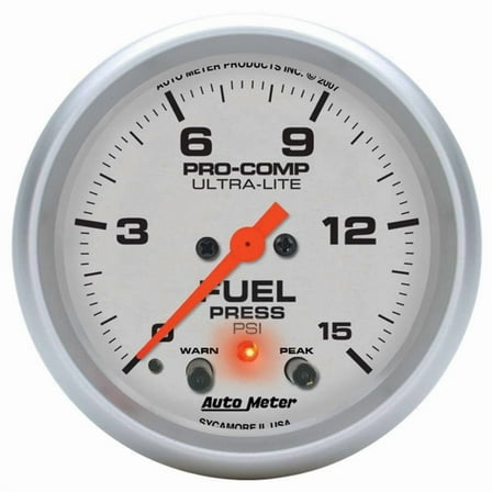 Autometer 2-5/8in U/L Fuel Press. Gauge w/Peak & Warning