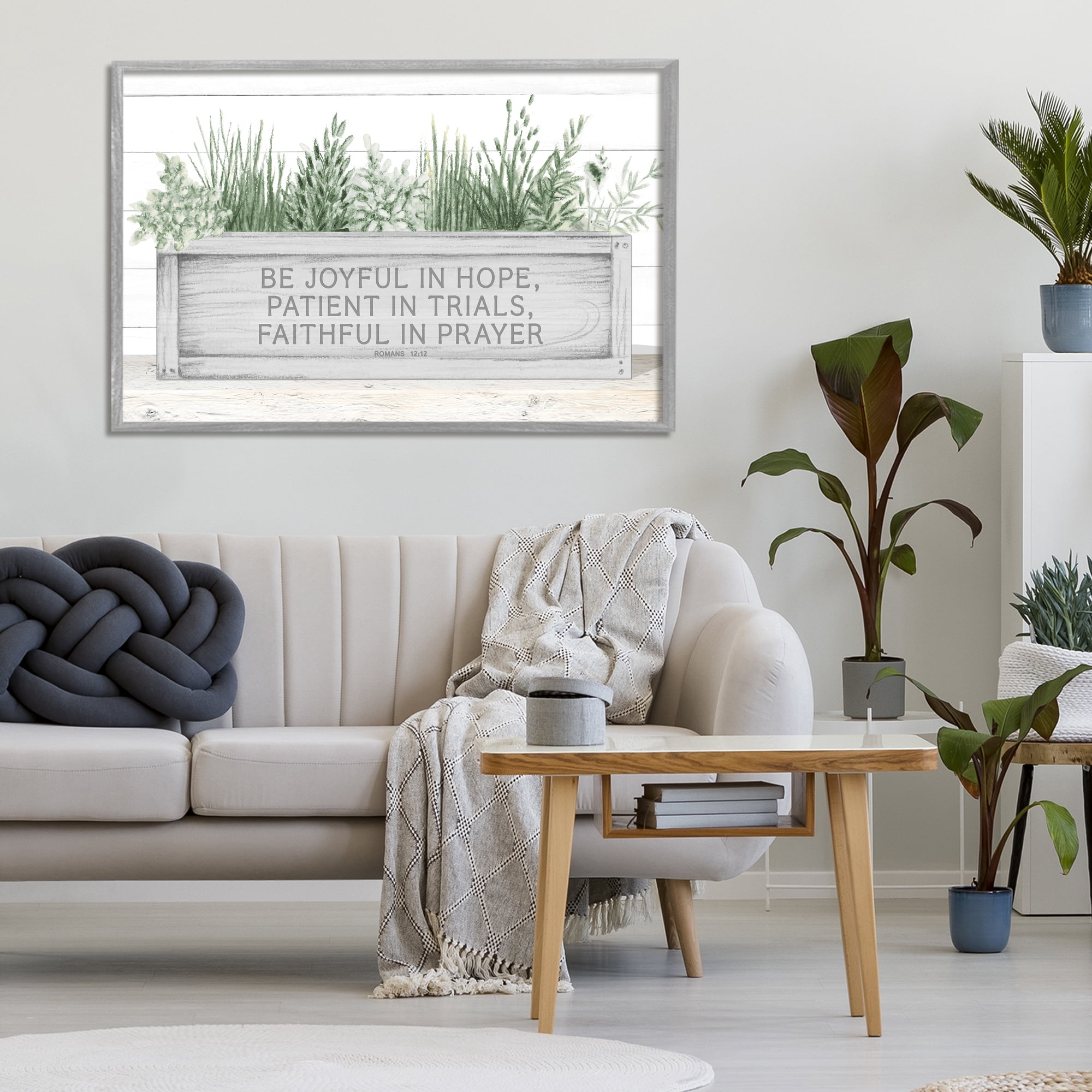 Stupell Industries Be Joyful Flower Box Gray Framed Giclee Art, design by Janice Gaynor