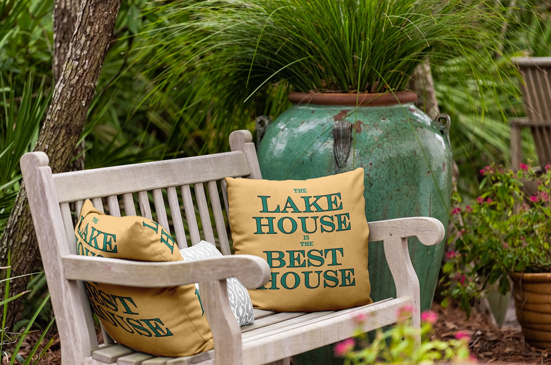 20" x 20" Simply Daisy Lake House Best House Indoor/Outdoor Pillow, Kelly Green Qty 1