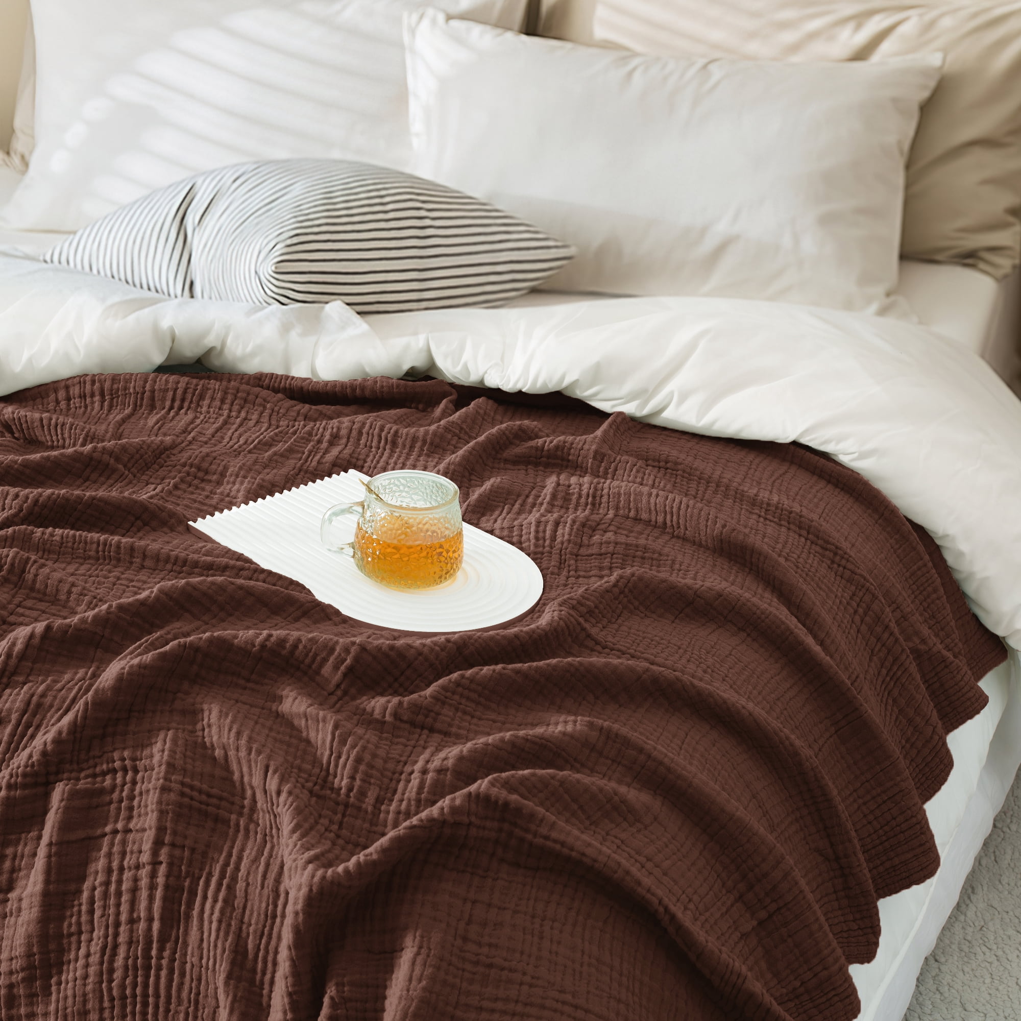 Carriediosa 100% Cotton Muslin Throw Blanket Gauze Blankets for Adults Soft Throws for Bed and Couch, 70" x 80" Dark Brown