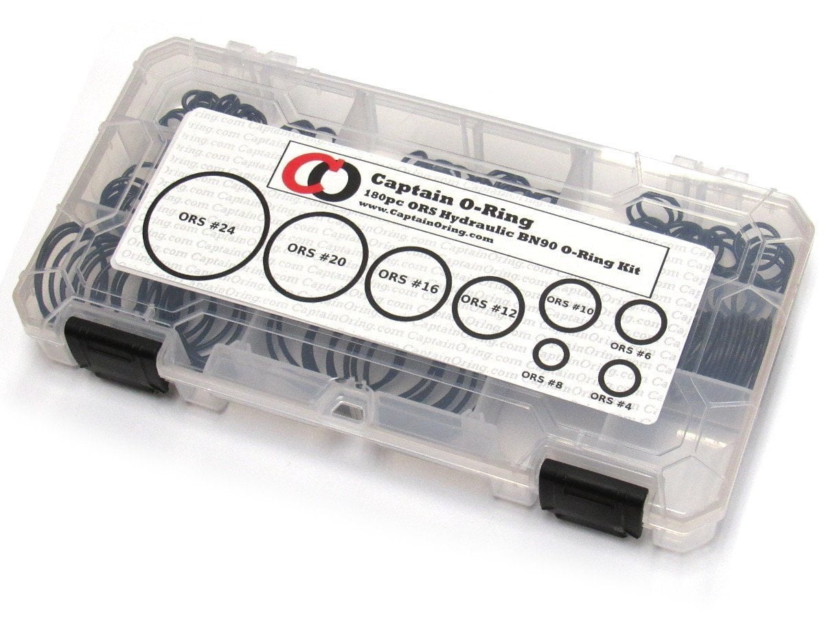 Captain O-Ring ORS Flat Face Hydraulic O-Ring Seal Kit Buna 90 / BN90 - 180 Piece Kit