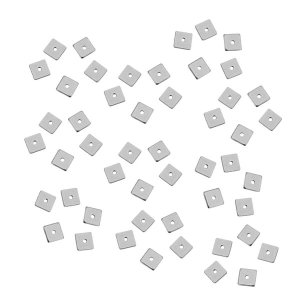 50 cuentas espaciadoras cuadradas de acero inoxidable con agujeros pequeños de metal para hacer pulseras, collares y manualidades. Plata 8mm