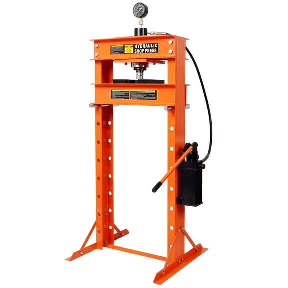 Hydraulic Shop Press, 30 Ton H-Frame Pneumatic Shop Press with Two Movable Plates, Garage Floor Hydraulic Press with Adjustable Height, Orange