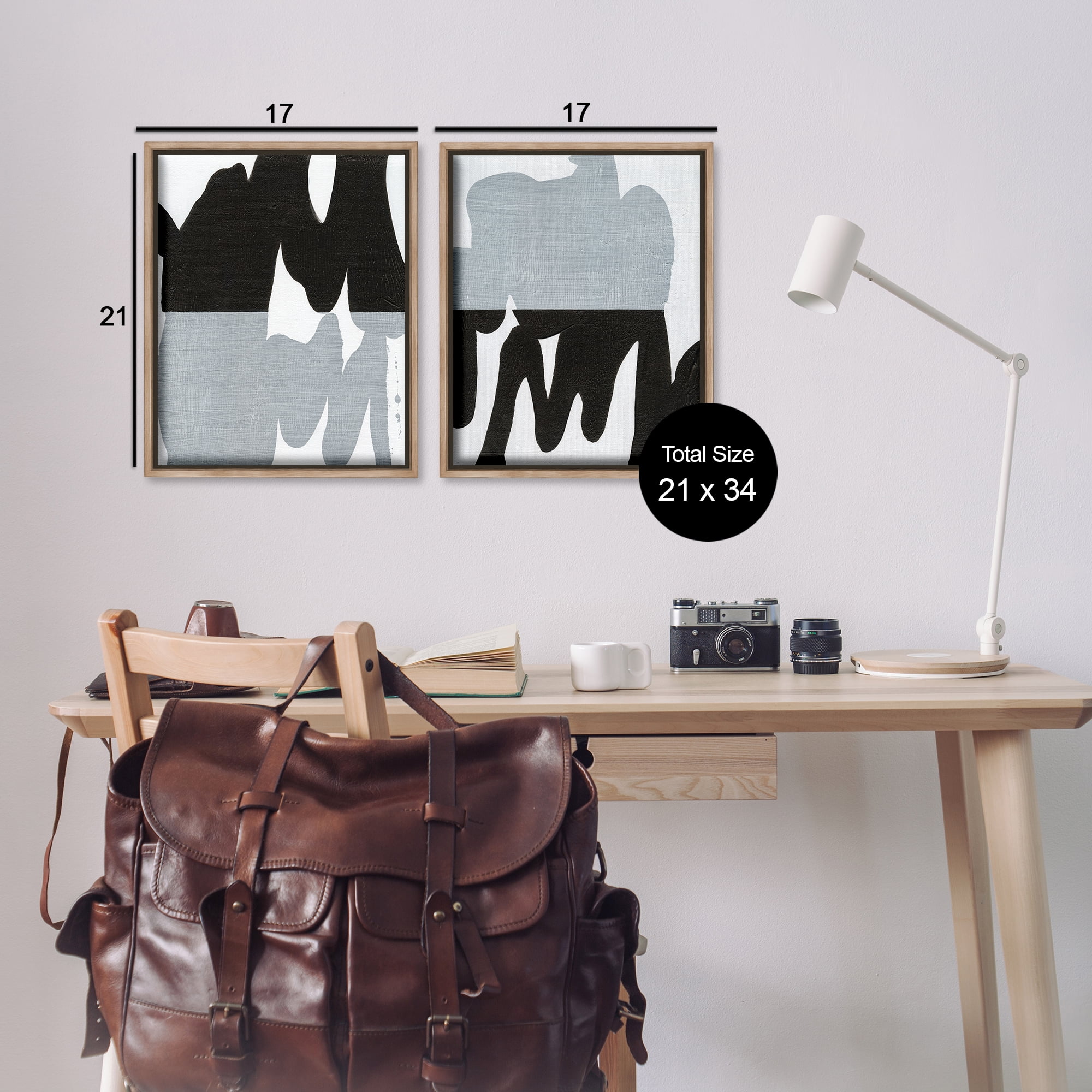 Stupell Industries Veiled Black and White Abstract Abstract Painting Brown Floater Framed Canvas Art Print Wall Art, 17 x 21, Set of 2