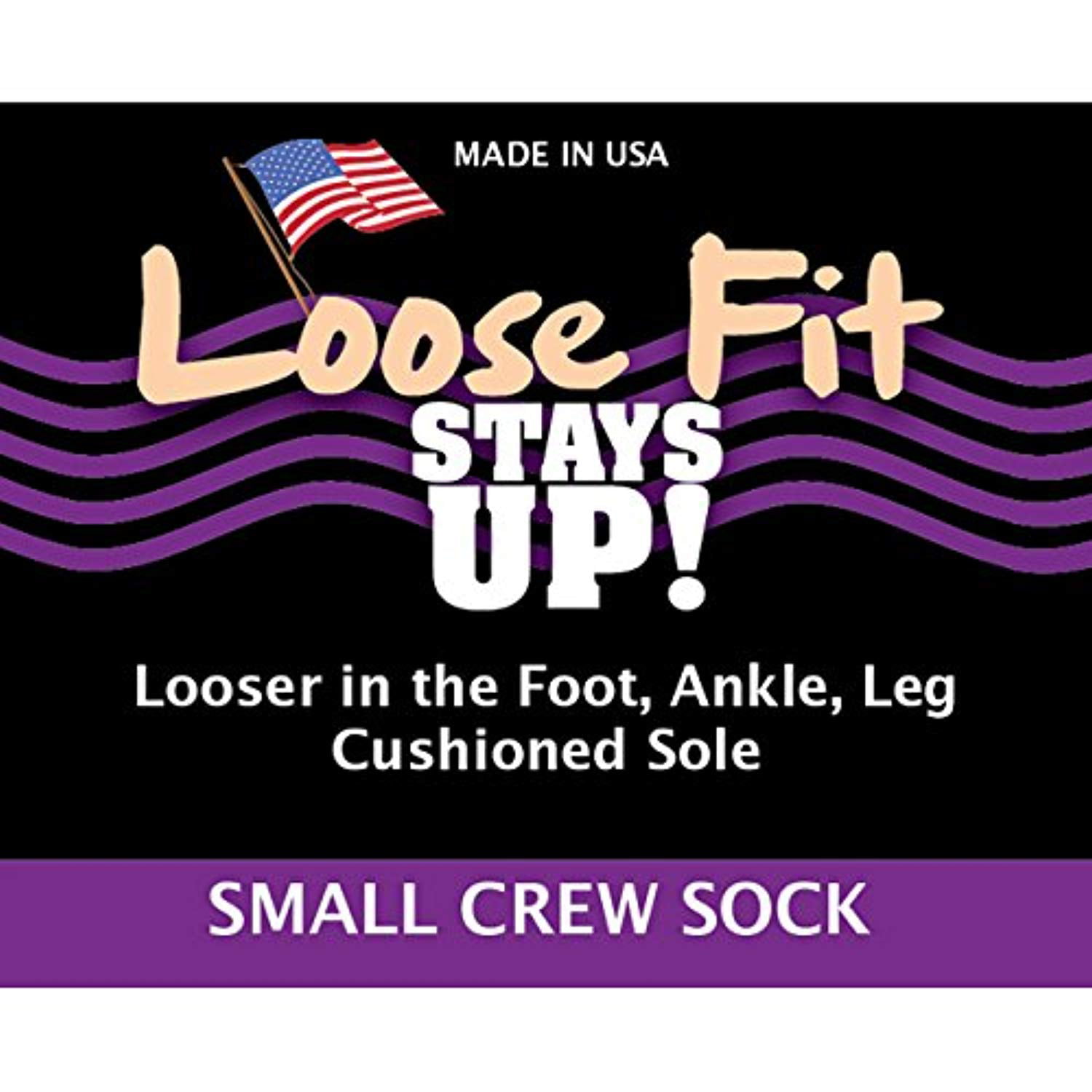 Loose Fit Stays Up - 3 Pack - Mens Womens Black / Crew - S: Women's 6.5-9.5  / Men's 5-8