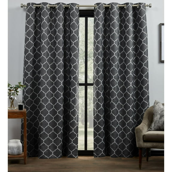 Exclusive Home Curtains Bensen Trellis 100% Blackout Grommet Top Curtain Panel Pair, Multiple Sizes Available