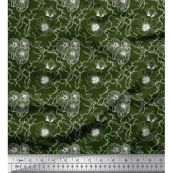 Soimoi Green Cotton Duck Fabric Leaves & Aster Floral Decor Fabric Printed Yard 44 Inch Wide