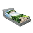thumbnail image 2 of Ambesonne Nature Fitted Sheet & Pillow Sham Set, Wooden Bridge on River, Twin, Blue Green, 2 of 2