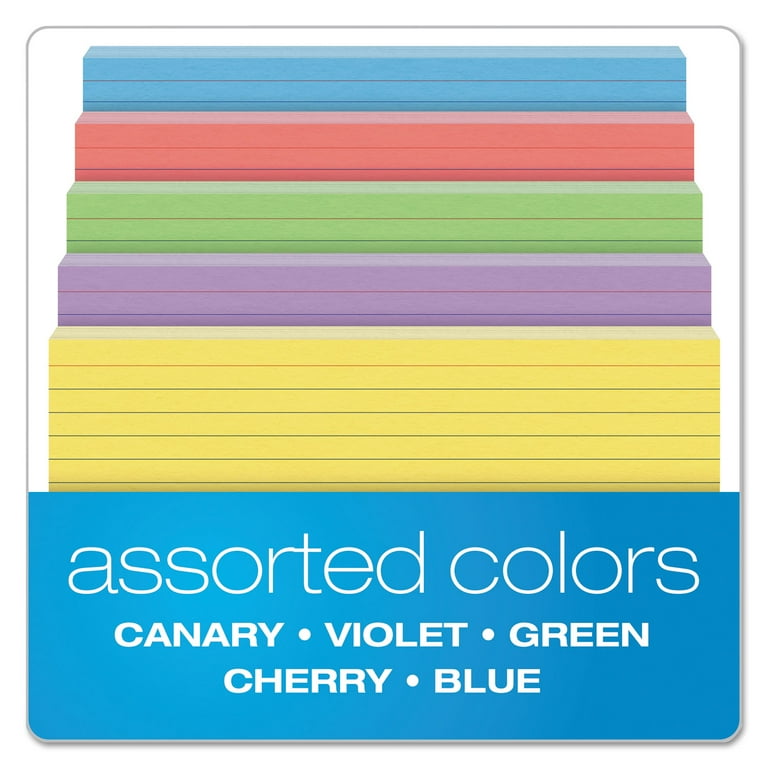 Ruled Index Cards, 5 x 8, Blue/Violet/Canary/Green/Cherry, 100/Pack Ruled Index Cards, 5 x 8, Blue/Violet/Canary/Green/Cherry, 100/Pack