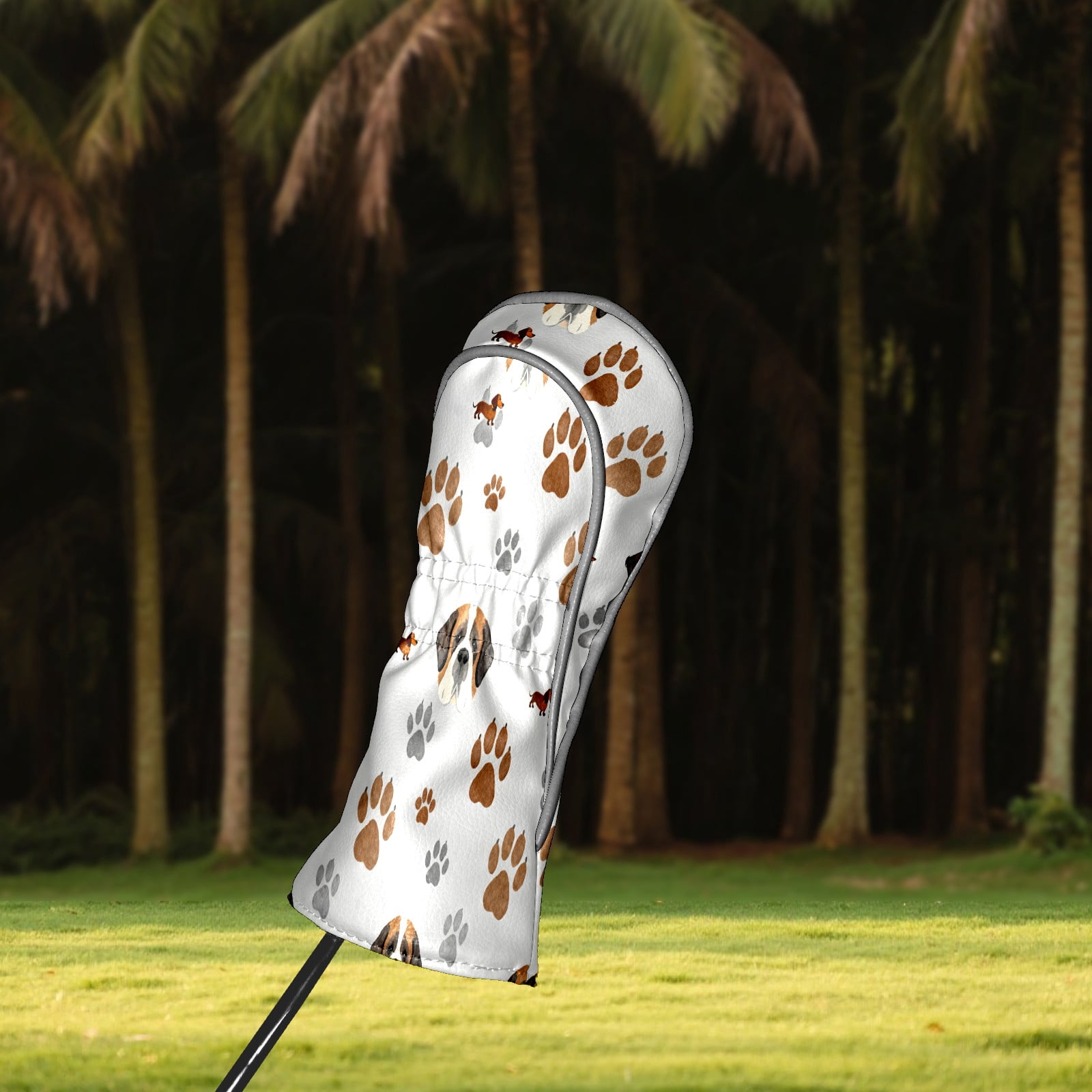 Golf Club Covers, Gray PawDog Premium PU Leather Driver Hybrid Putter Head Covers with Velvet Lining, Waterproof Golf Gifts for Men Women