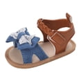 thumbnail image 2 of CUZIBR Girls Baby Sandals Summer Fashion Denim Cute Bow Lace Trim Adjustable Ankle Strap Open Toe Comfortable Flat Thick Soles Shoes Non- Lightweight Princess Sandals Footwear,Blue,0-6 Months, 2 of 6
