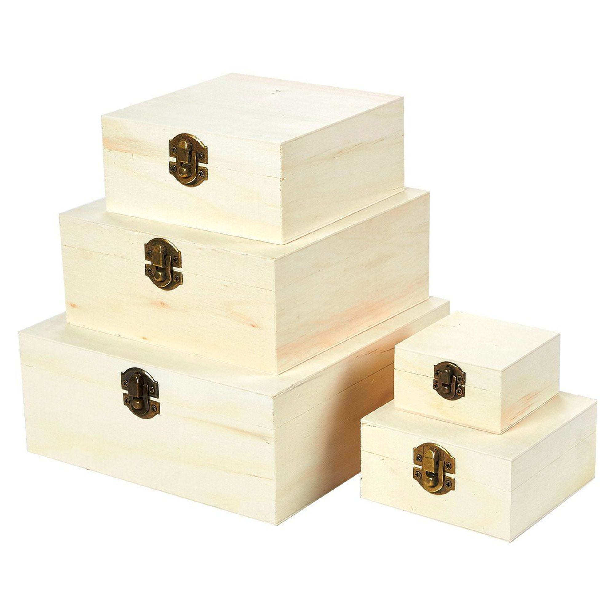Wooden Boxes 5Piece HingedLid Nesting Boxes for Arts, Crafts