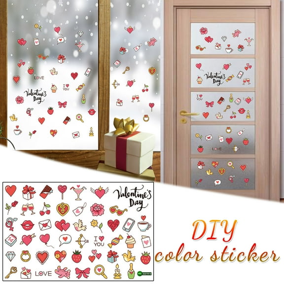 Valentines Window Clings Decorations Red Heart Window Stickers with Double-Sided Desings Valentines Window Clings for Glass Windows Classroom Home Office Holiday Party Windows Decals Decor