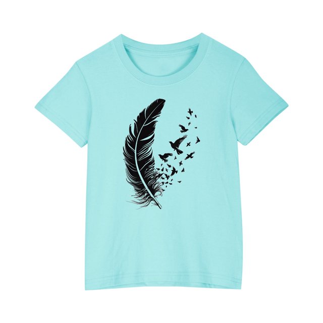 Yanlir Blouses Décontractées pour Enfants T-shirt Imprimé Mignon Été Garçons Filles T-shirt Mode Col Rond Imprimé Manches Courtes Hauts 3-10 Ans (Bleu2,9 Ans)