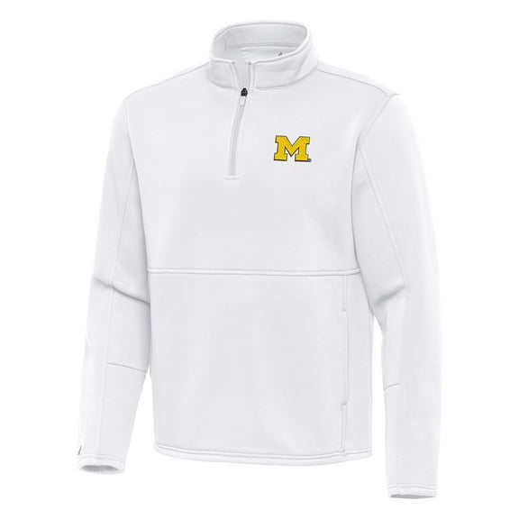 Men's Antigua White Michigan Wolverines Twist Quarter-Zip Pullover Jacket