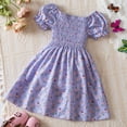 thumbnail image 4 of QWIED Girls Dresses Toddler Children Short Puff Sleeve Square Neck Flowers Prints Slim Fit Midi Dress Size 4-5, 4 of 4