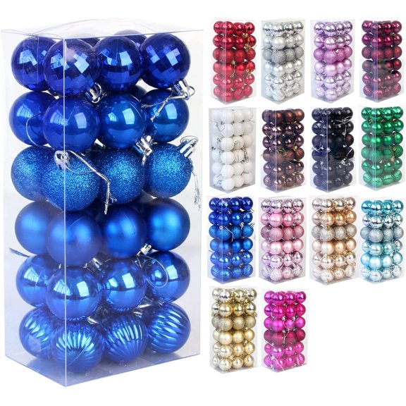 Pogimechy Christmas Balls Ornaments Christmas Tree Decoration, 72Pc Shatterproof Baubles Christmas Decorations Tree Balls for Glitter Christmas Party Wedding,Blue