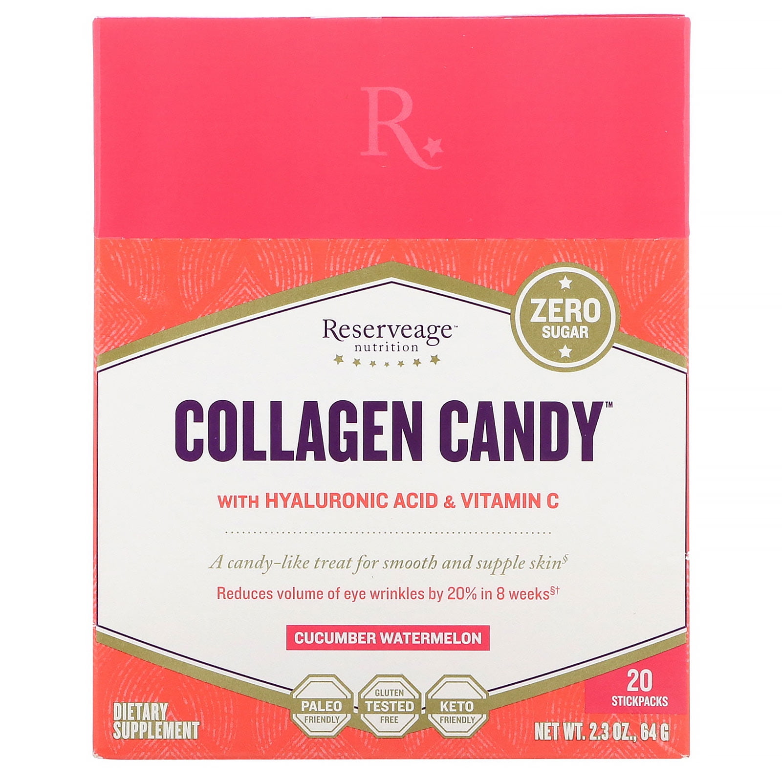 ReserveAge Nutrition Collagen Candy, Cucumber Watermelon, 20 Stickpacks