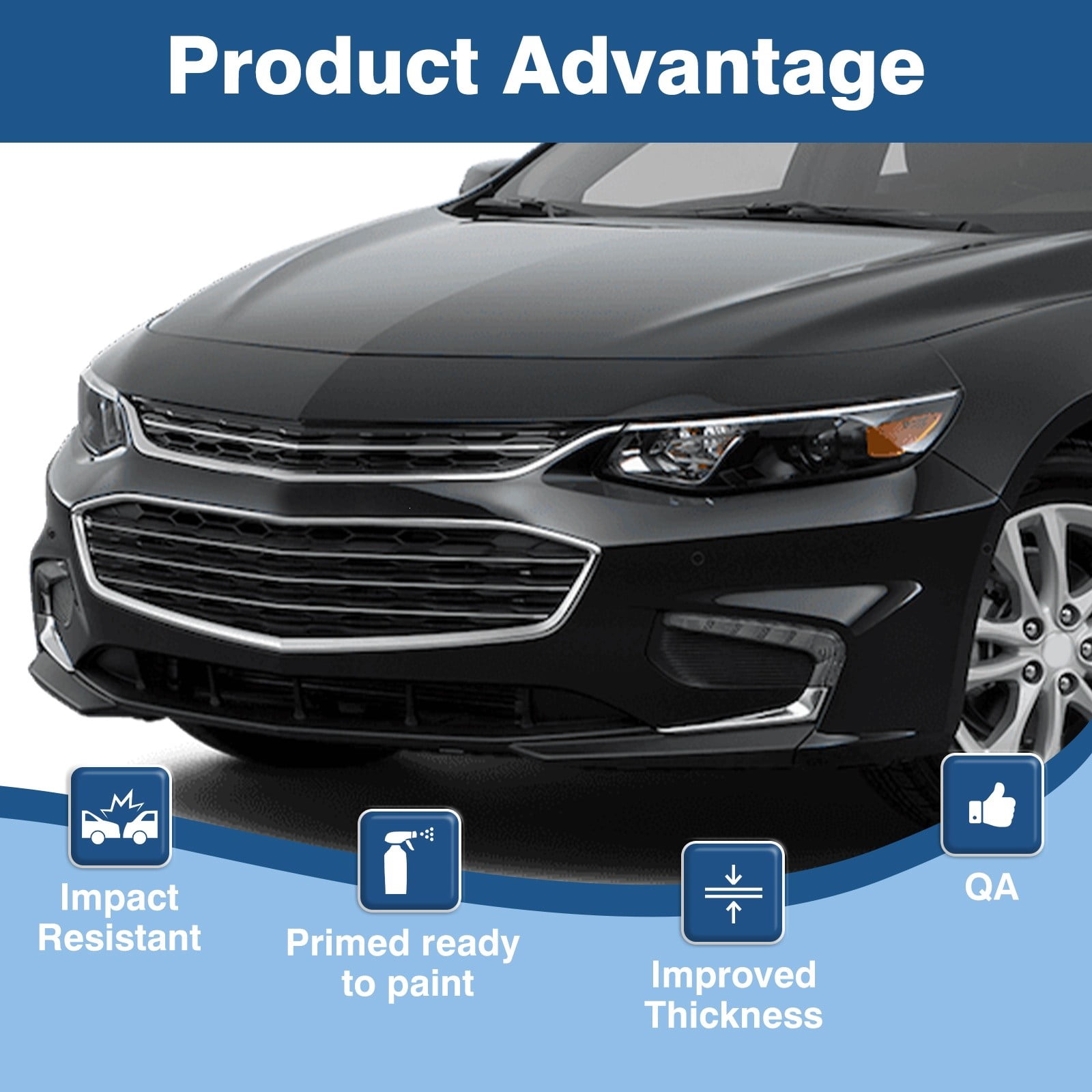Primed Front Bumper Cover For 2019-2021 Chevy Malibu W/Senser Holes