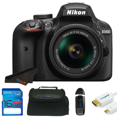 Nikon D3400 DSLR Camera with Nikon AF-P DX NIKKOR 18-55mm f/3.5-5.6G Lens + Pixi Starter Bundle (Best Starter Dslr Camera)