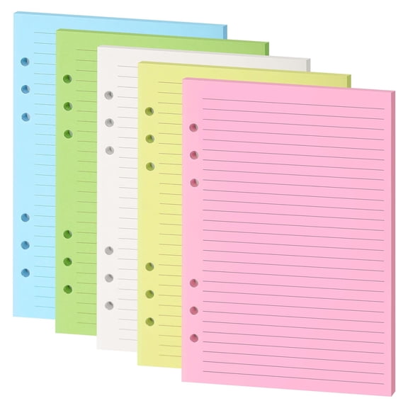50 PCS Lined Refill Paper, A5 Planner Inserts, Colorful Ruled Journal Fillers for 6-Ring Binder,5-color 120 GSM Thick Loose Leaf Paper.