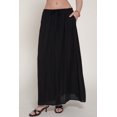 thumbnail image 5 of Women's Elastic Waist Crinkle Woven Long Skirt with Tie Detail, Casual Flowy Maxi Skirt Black L, 5 of 5