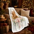 thumbnail image 3 of Cherished Highland Cattle Portrait Floral Wreath Pink Bow, Cozy Botanical Garden Scene, Warm Flannel Blanket for Ranch House and Living Room, Animal Lovers Thank You Gift, Artistic Home Decor, 3 of 9