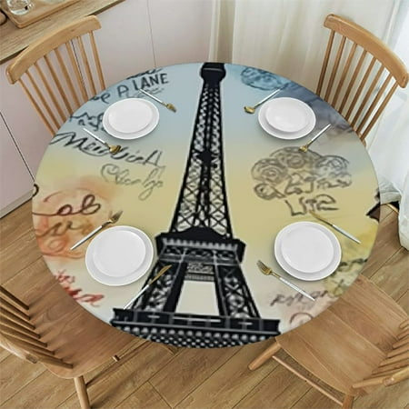 

HAOXIT Paris Eiffel Tower Elastic Fitted Edged Round Tablecloth Fade Resistant Anti-Shrink Table Cloth Washable Table Cover for Banquet Home Indoor or Outdoor 31-35