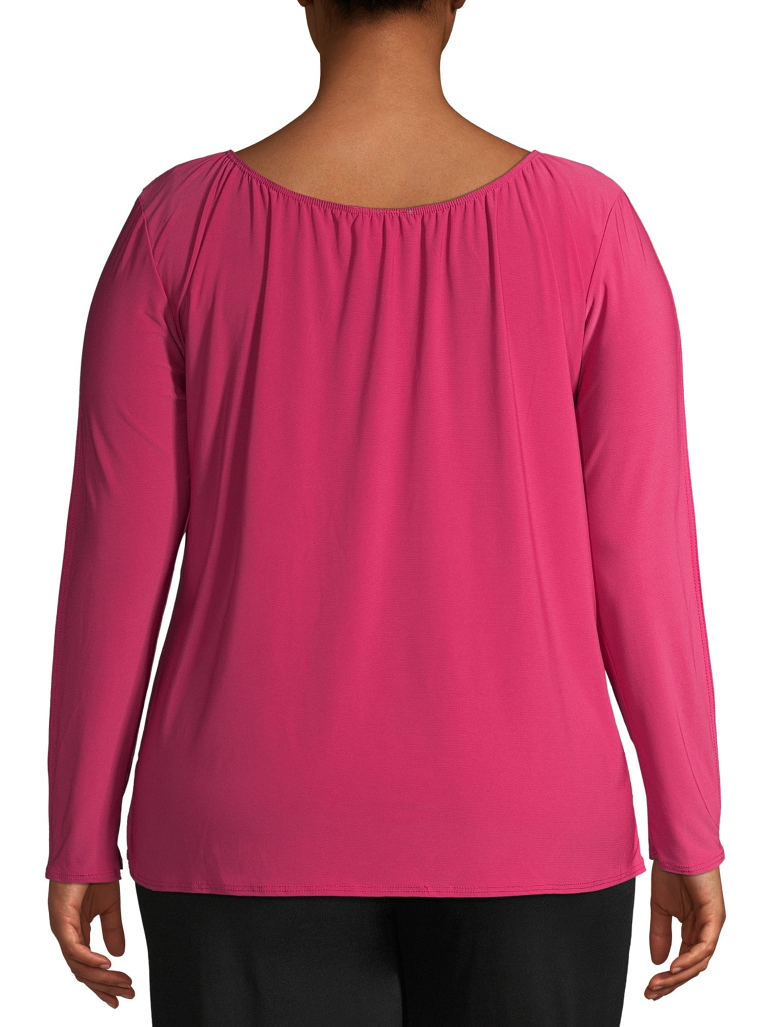 Ella Samani Women's Plus Size Tie Front Long Sleeve Top