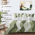 thumbnail image 3 of 3 Piece Sage Green Stripes Duvet Cover Set Queen Size, Microfiber Comforter/Quilt Cover with Corner Ties and 2 Pillowcases, Retro Farmhouse Abstract Ripple All Season Soft Bedding with Zipper Closure, 3 of 8