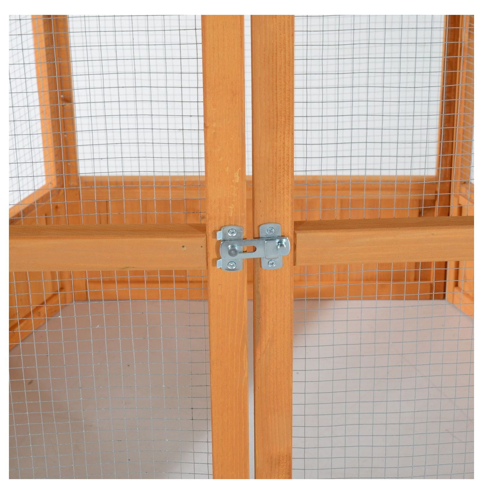 69" Large Wooden Bird Aviary, Hexagonal Outdoor Flight Cage with Roof - Brown