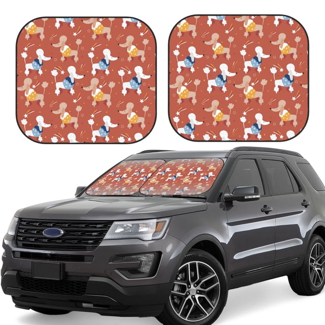 Saiise Cute Poodle Dog for Foldable Car Sun Shades (2-Pack) Offer Sun Protection with an Easy-fold Design for Convenient Windshield Shading-Large