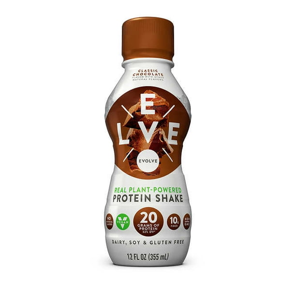 Evolve Real PlantPowered Vegan Protein Shake, Chocolate, 12 oz, 12 ct