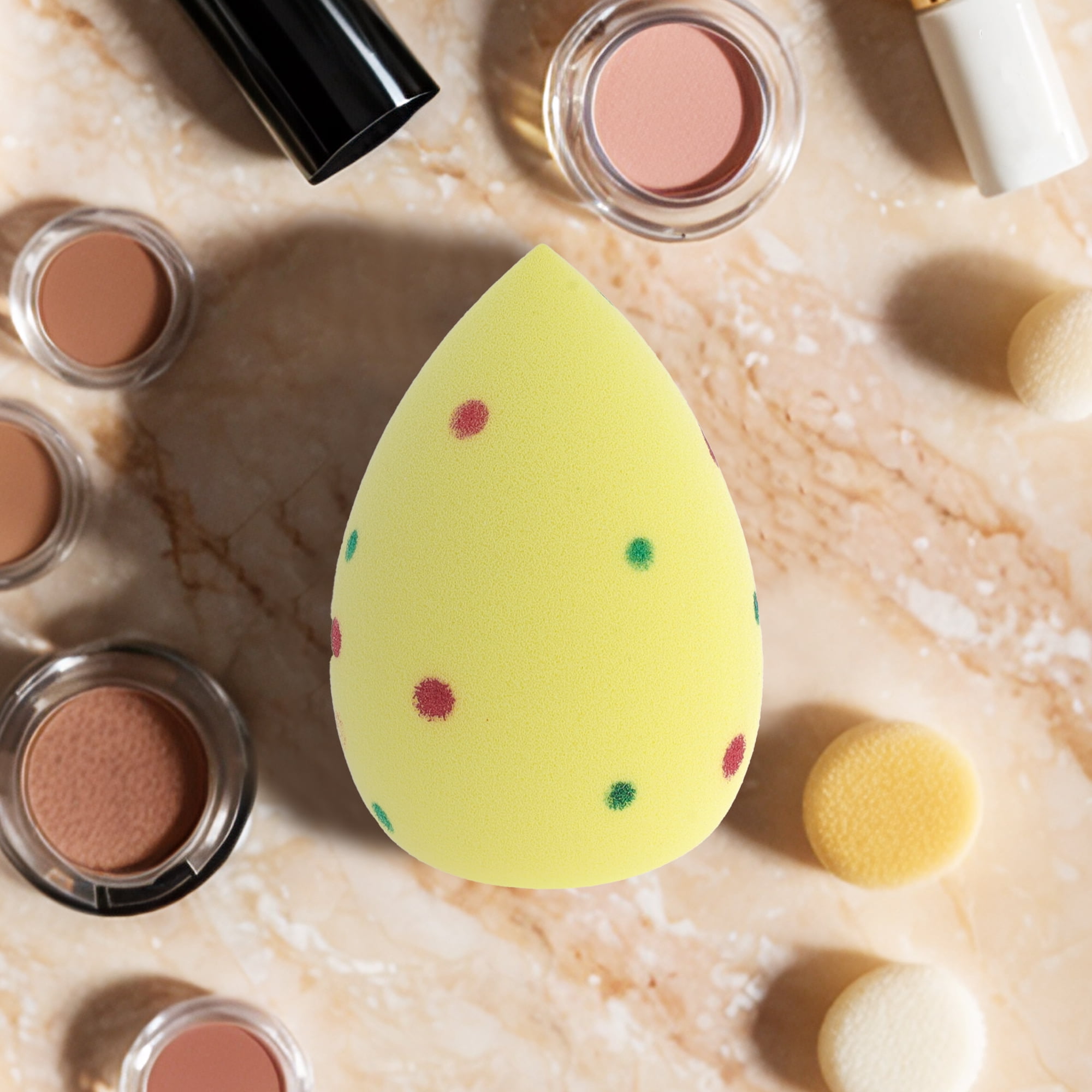 Unique Bargains 1 Pc Two-color Polkadots Face Makeup Sponge for Makeup Yellow