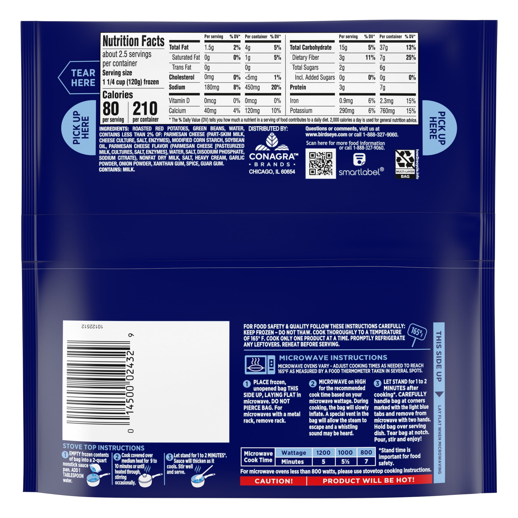 Birds Eye Steamfresh Parmesan Garlic Roasted Red Potatoes & Green Beans, Frozen Side, 10.8 oz. Bag