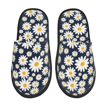Balery Daisy Floral Slient Indoor Furry Fleece Comfort House Shoes Soft Non-Slip Home Shoes Cotton slippers House Slippers-- Large
