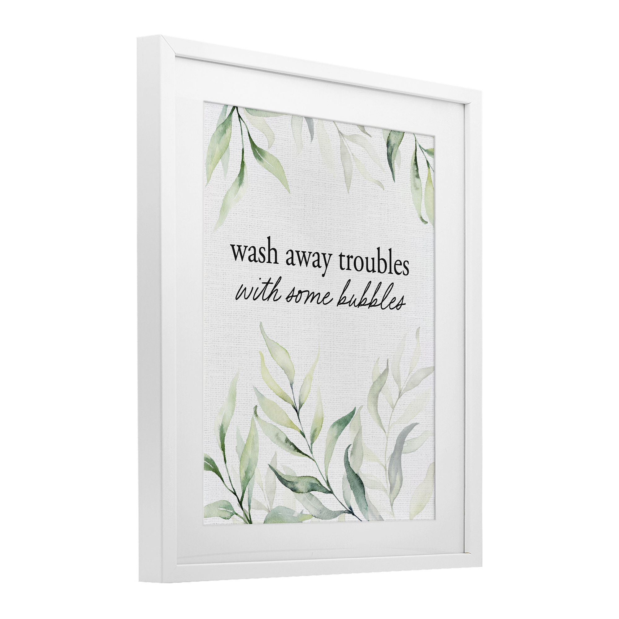 Zen Wash Away Troubles White Framed Print Under Glass, design by Lettered and Lined