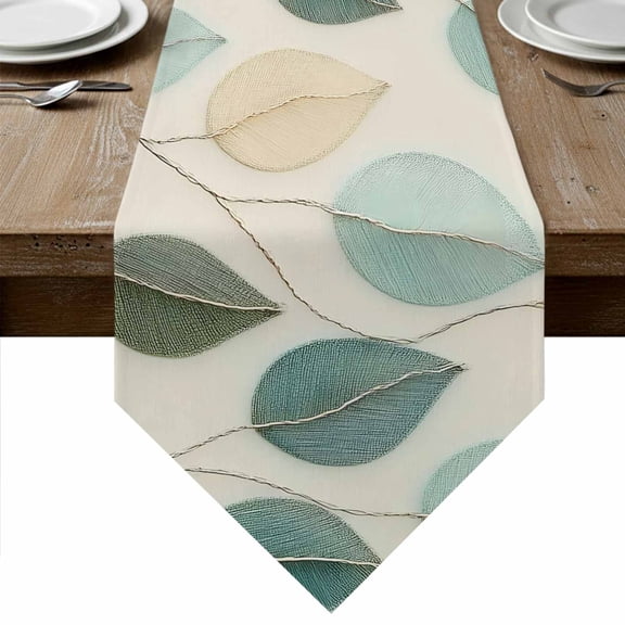 Table Runners 90 Inches Long, Teal Green Leaf Cotton Linen Kitchen Dining Coffee Table Runner for Party Home Decor, Farmhouse Vintage Middle Century Textured Tabletop Dresser Scarves 13x90 Inch