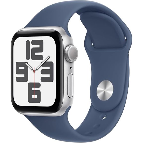 Apple Watch SE GPS 40mm Boîtier en Aluminium Argenté avec Bracelet Sport en Denim (P/M) 2023 Gen 2 Montre Intelligente avec Traqueur D\'entraînement Physique, Fréquence Cardiaque et Design Swimproof - Boîte Ouverte