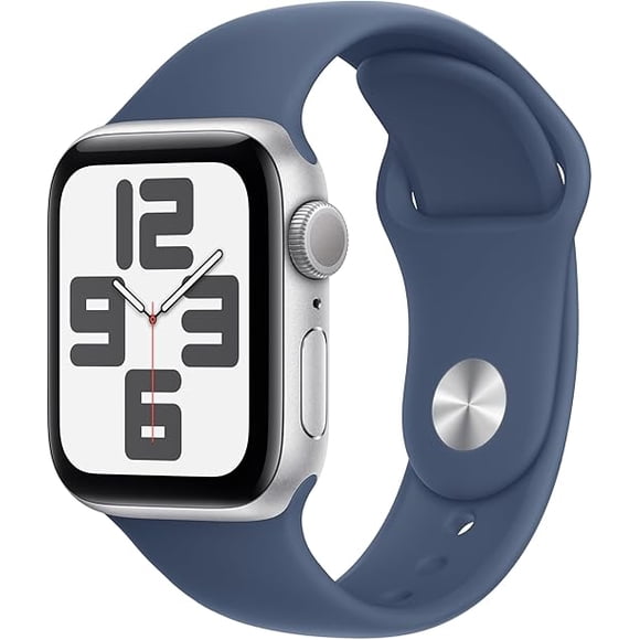 Restored Apple Watch SE GPS 40mm Silver Aluminum Case with Denim Sport Band (S/M) 2023 Gen 2 Smartwatch with Fitness Tracker, Heart Rate & Swimproof Design - Open Box
