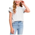 thumbnail image 4 of WUANDIXFA Girls T Shirts Ruffle Short Sleeve Summer Pleated Crewneck Casual Tops Tees Blouses (White, 11-12 Years), 4 of 8