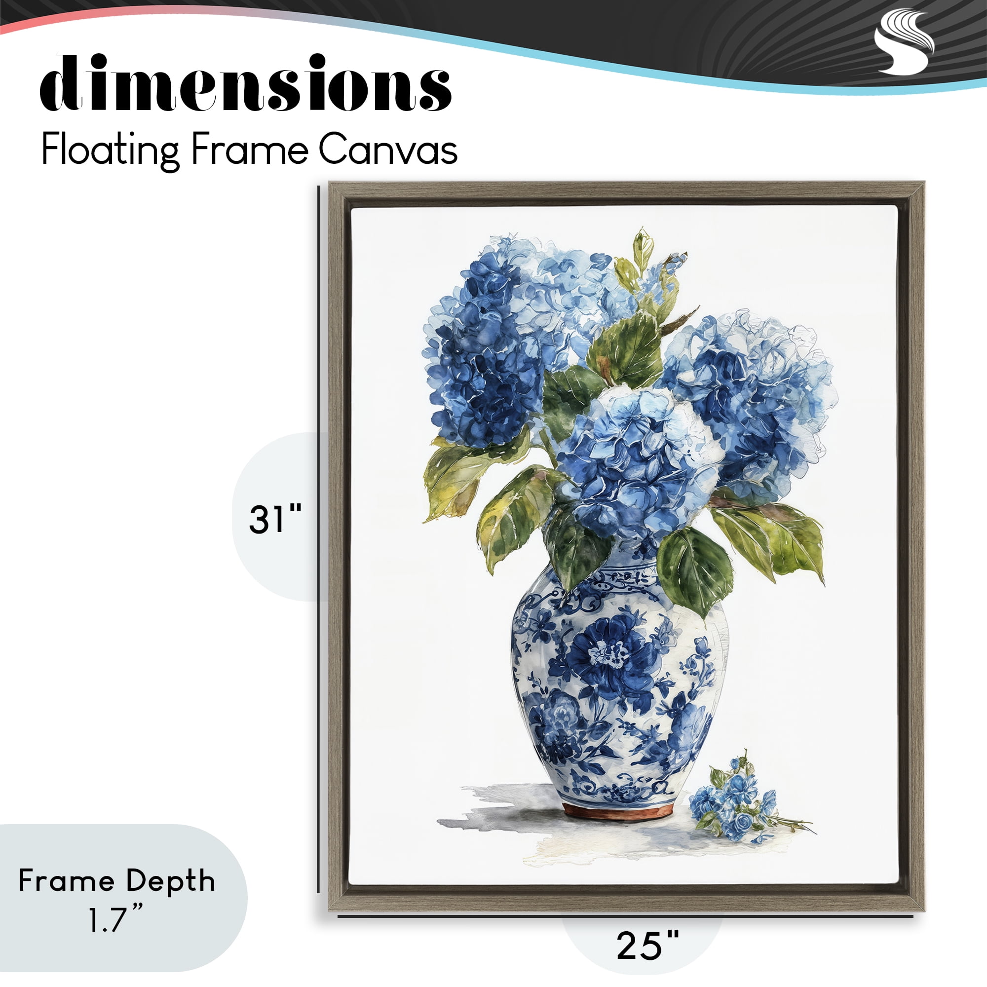 Stupell Industries Porcelain Vase with Hydrangea Bouquet Brown Framed Floater Canvas Wall Art, design by Imagine It Images