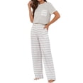 thumbnail image 5 of Hanerdun Women Pajama Set Sleepwear Female 2PCS Striped Short Sleeve Pjs Homewear Gray M, 5 of 5