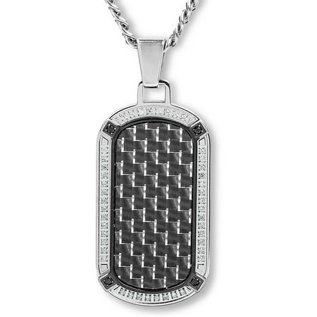 Crucible Stainless Steel Carbon Fiber with CZ Dog Tag Pendant