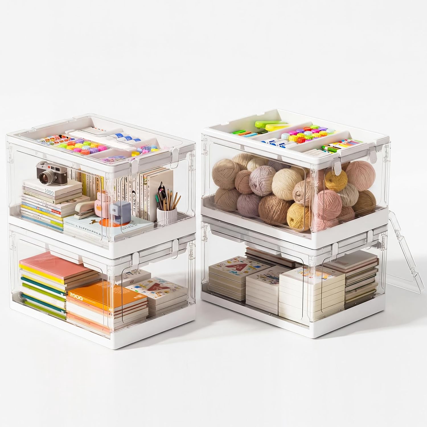 Art Supply Organizer and Storage, Clear Craft Organizers and Storage with Trays – Craft Storage Box with Lid for Beads, Markers, Coloring Books, Sewing, Playdoh and Tools