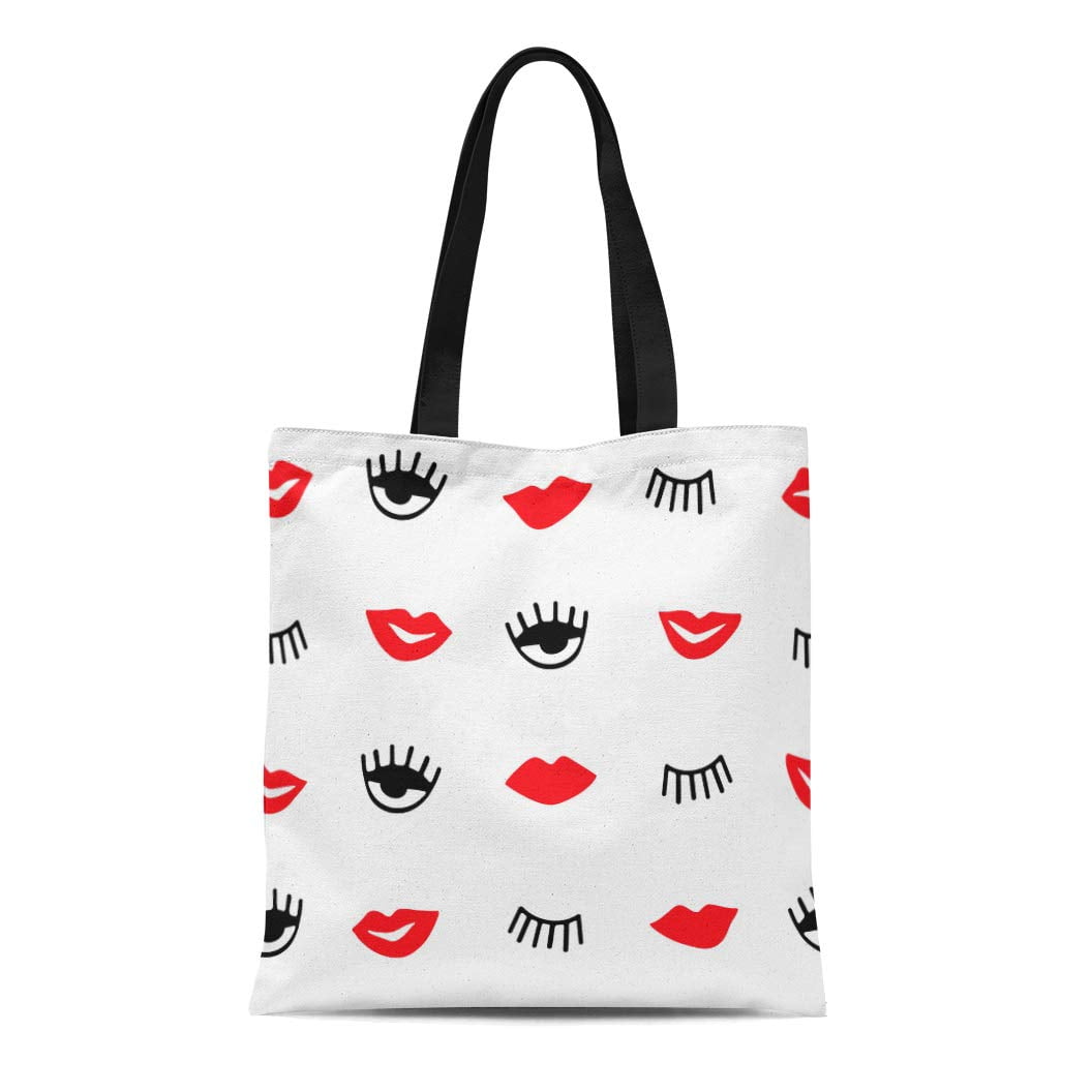 white purse with red x and eyes
