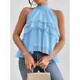 thumbnail image 3 of Women'S Layered Ruffle Hem Sleeveless Halter Chiffon Blouse Flowy Tank Tops  Blue XL, 3 of 7