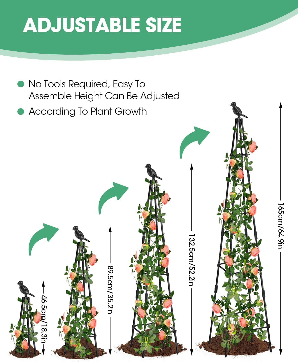 2Pack Garden Trellis for Climbing Plants Outdoor Indoor Pot 67'' Cucumber Trellis for Climbing Plant Support for Climbing Vegetables Plants Garden Obelisk Trellis Tomato cage & Climbing Rose