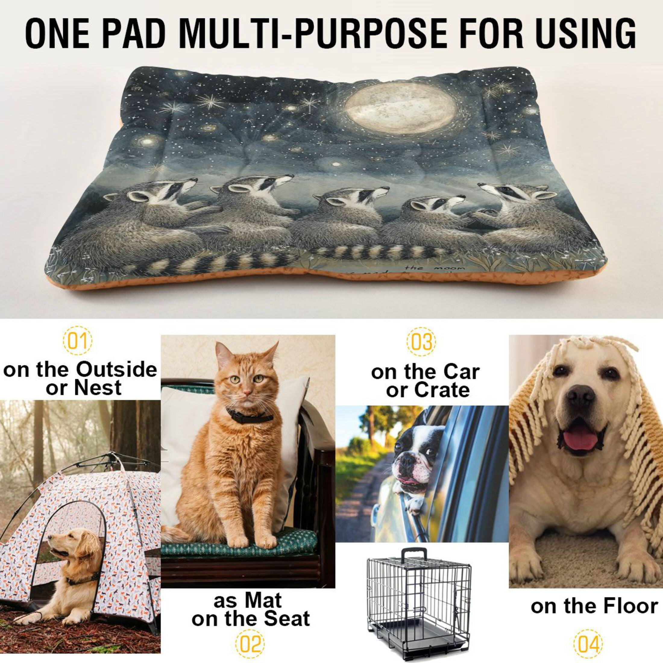 Qxltty Raccoon Watching The Moon Ped Pad Wear-resistant and Hard to Bite Through Sleeping Pad for Small Medium Large Dogs Winter Pet Bed 36×24in