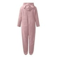 thumbnail image 7 of Dazajoo Pink Fuzzy Onesie Pajamas for Women Zipper Hooded Long Sleeve Jumpsuit Warm Sleepwear Cute Sherpa Romper with Eye Mask,L, 7 of 7